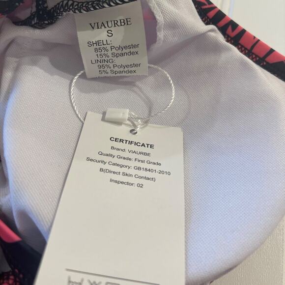 Viaurbe Women’s One Piece Swimsuit Small Black Pink Tropical Print Cutout Ruched - Picture 7 of 9